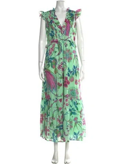 Pre-owned Banjanan Floral Print Long Dress In Green