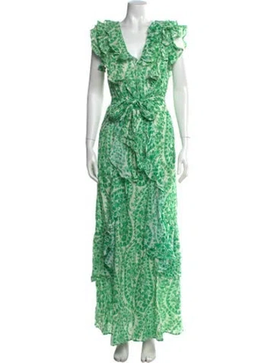 Pre-owned Banjanan Floral Print Long Dress In Green