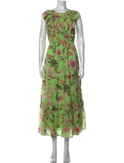 Pre-owned Banjanan Floral Print Long Dress In Green