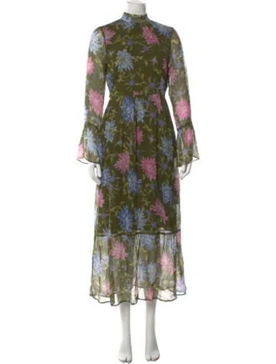 Pre-owned Banjanan Floral Print Long Dress In Green