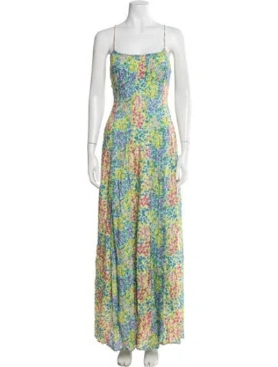 Pre-owned Banjanan Floral Print Long Dress In Green