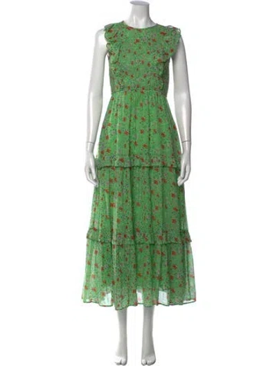 Pre-owned Banjanan Floral Print Long Dress In Green