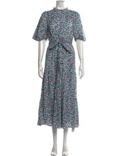 Pre-owned Banjanan Floral Print Long Dress In Green