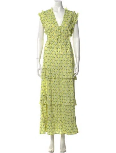 Pre-owned Banjanan Floral Print Long Dress In Green