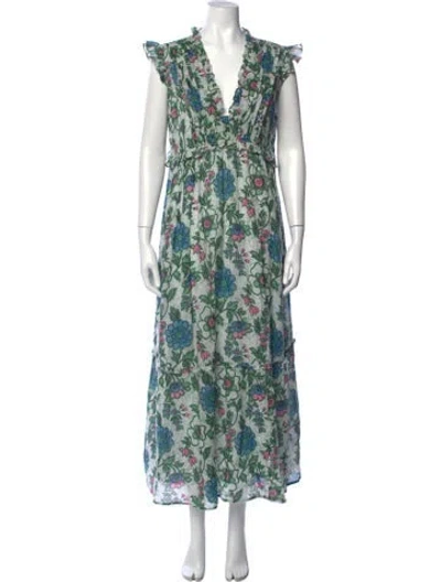 Pre-owned Banjanan Floral Print Long Dress In Green