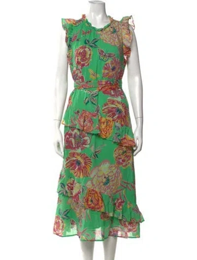 Pre-owned Banjanan Floral Print Long Dress In Green
