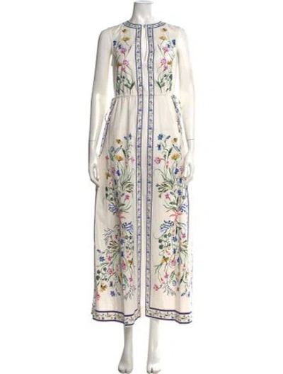 Pre-owned Banjanan Floral Print Long Dress In Neutrals/white