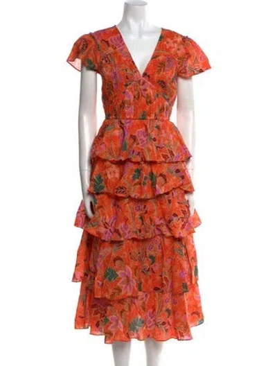 Pre-owned Banjanan Floral Print Long Dress In Orange