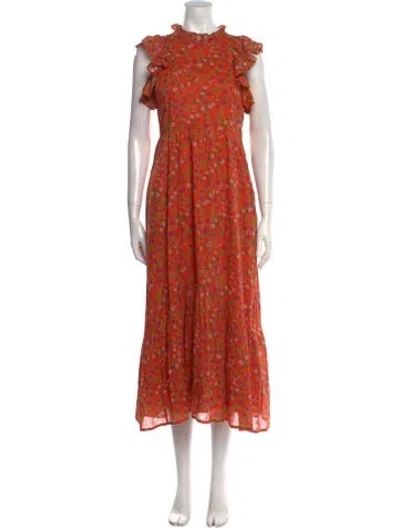 Pre-owned Banjanan Floral Print Long Dress In Orange