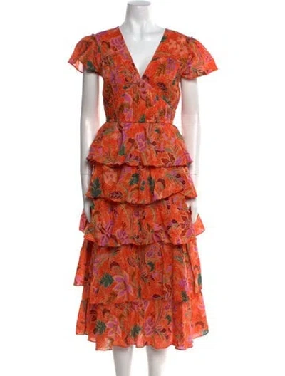 Pre-owned Banjanan Floral Print Long Dress In Orange