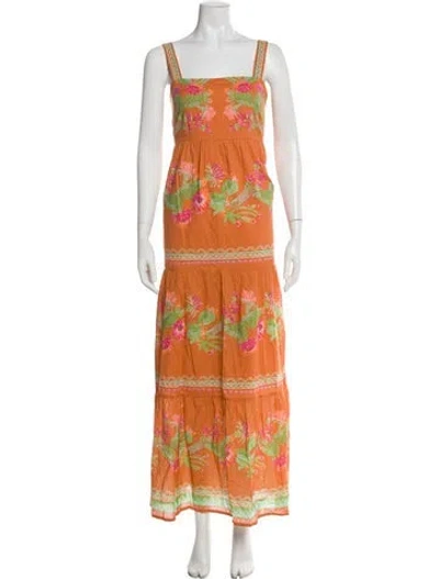 Pre-owned Banjanan Floral Print Long Dress In Orange