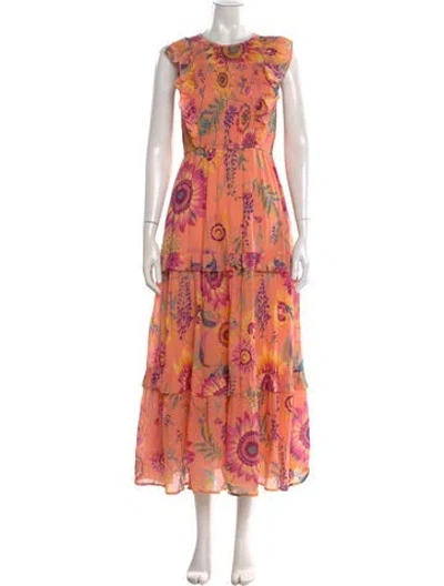 Pre-owned Banjanan Floral Print Long Dress In Orange