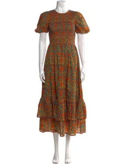 Pre-owned Banjanan Floral Print Long Dress In Orange