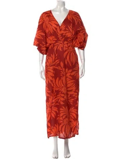 Pre-owned Banjanan Floral Print Long Dress In Orange