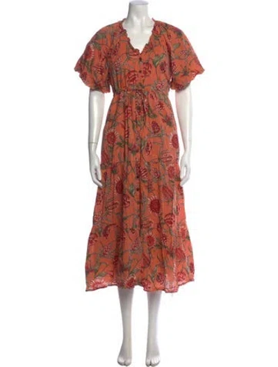 Pre-owned Banjanan Floral Print Long Dress In Orange