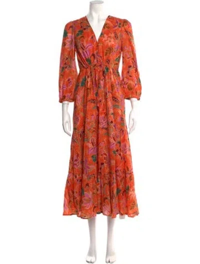 Pre-owned Banjanan Floral Print Long Dress In Orange/red