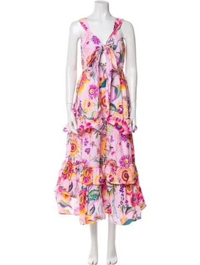 Pre-owned Banjanan Floral Print Long Dress In Pink