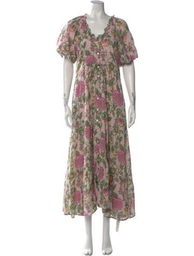 Pre-owned Banjanan Floral Print Long Dress In Pink