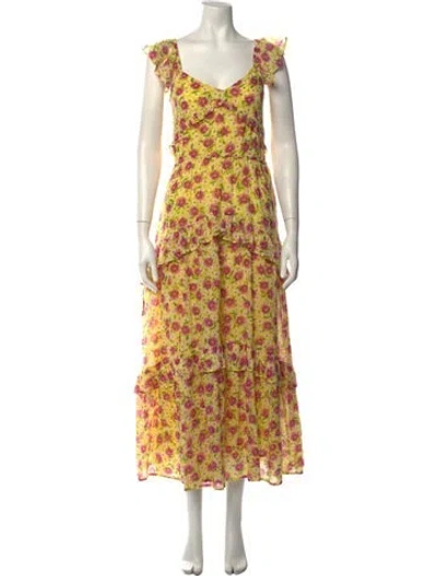 Pre-owned Banjanan Floral Print Long Dress In Pink/yellow
