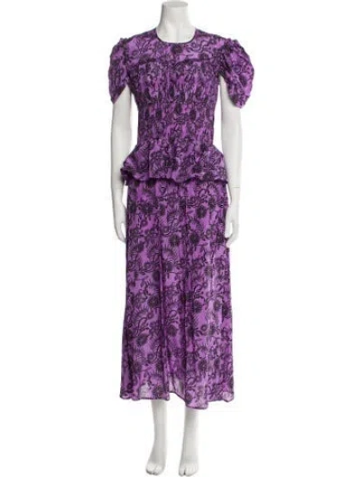 Pre-owned Banjanan Floral Print Long Dress In Purple