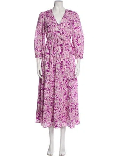 Pre-owned Banjanan Floral Print Long Dress In Purple