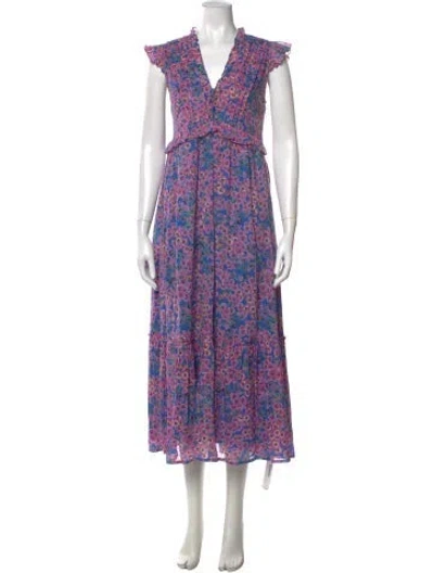 Pre-owned Banjanan Floral Print Long Dress In Purple