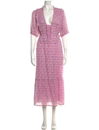 Pre-owned Banjanan Floral Print Long Dress In Purple