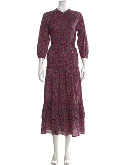 Pre-owned Banjanan Floral Print Long Dress In Purple
