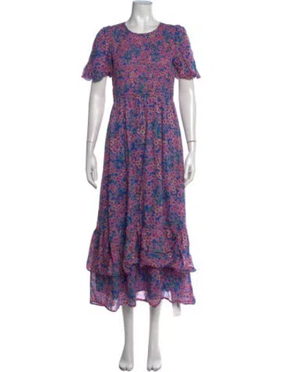 Pre-owned Banjanan Floral Print Long Dress In Purple
