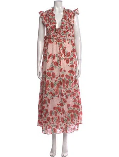 Pre-owned Banjanan Floral Print Long Dress In Red