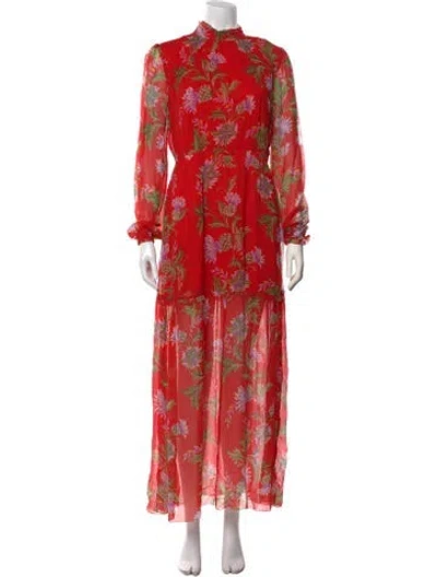 Pre-owned Banjanan Floral Print Long Dress In Red
