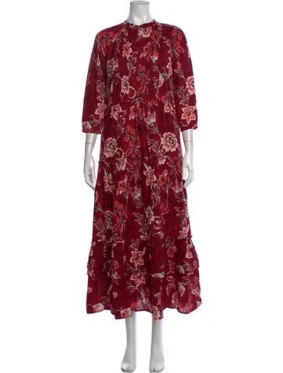 Pre-owned Banjanan Floral Print Long Dress In Red