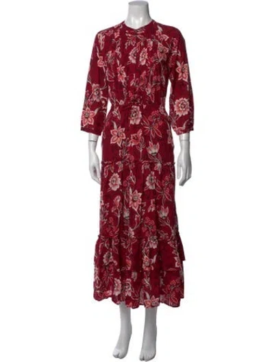 Pre-owned Banjanan Floral Print Long Dress In Red