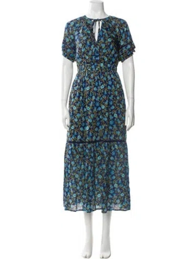 Pre-owned Banjanan Floral Print Long Dress W/ Tags In Blue