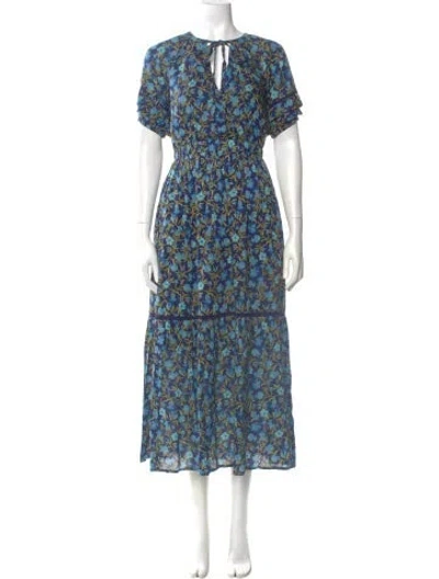 Pre-owned Banjanan Floral Print Long Dress W/ Tags In Blue