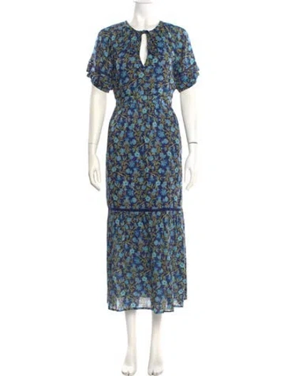 Pre-owned Banjanan Floral Print Long Dress W/ Tags In Blue