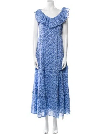 Pre-owned Banjanan Floral Print Long Dress W/ Tags In Blue