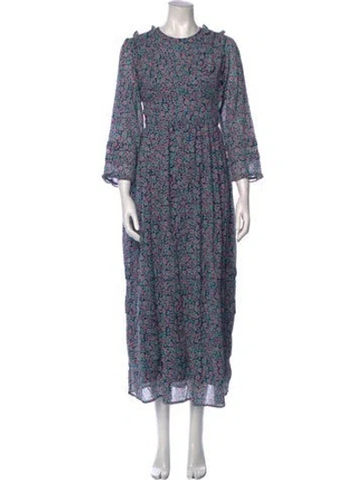 Pre-owned Banjanan Floral Print Long Dress W/ Tags In Blue