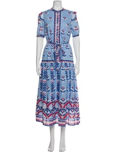 Pre-owned Banjanan Floral Print Long Dress W/ Tags In Blue