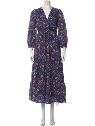 Pre-owned Banjanan Floral Print Long Dress W/ Tags In Blue
