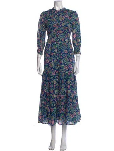 Pre-owned Banjanan Floral Print Long Dress W/ Tags In Blue