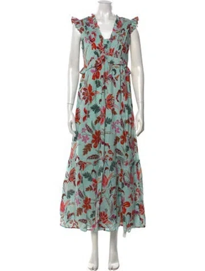 Pre-owned Banjanan Floral Print Long Dress W/ Tags In Blue