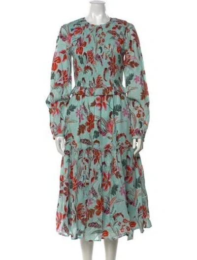 Pre-owned Banjanan Floral Print Long Dress W/ Tags In Blue
