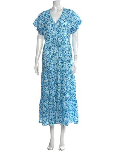 Pre-owned Banjanan Floral Print Long Dress W/ Tags In Blue