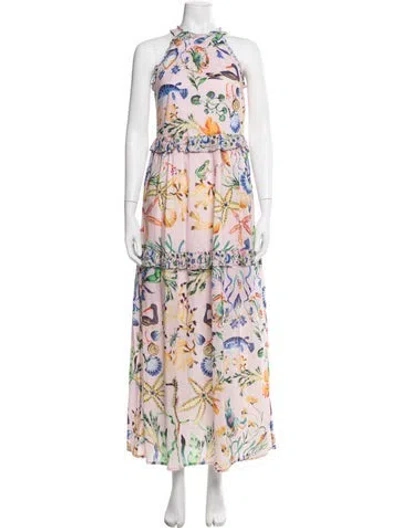 Pre-owned Banjanan Floral Print Long Dress W/ Tags In Green/pink