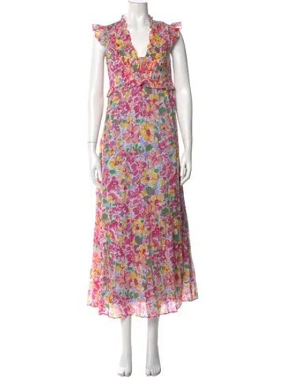 Pre-owned Banjanan Floral Print Long Dress W/ Tags In Neutral