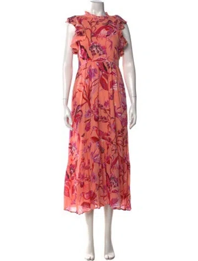 Pre-owned Banjanan Floral Print Long Dress W/ Tags In Orange
