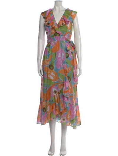 Pre-owned Banjanan Floral Print Long Dress W/ Tags In Pink