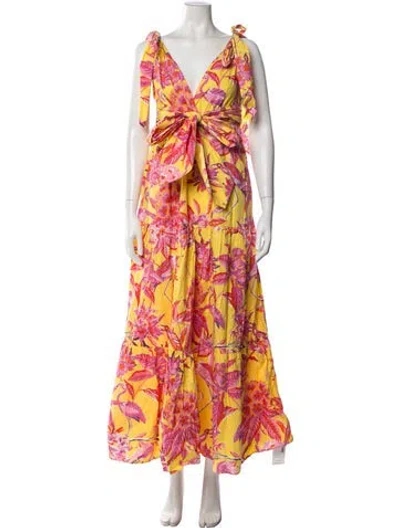 Pre-owned Banjanan Floral Print Long Dress W/ Tags In Pink/yellow