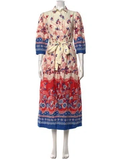 Pre-owned Banjanan Floral Print Long Dress W/ Tags In Red